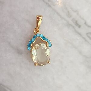 18k Gold Over Sterling Silver,  Lemon Quartz and Blue Apatite Gemstone Pendant